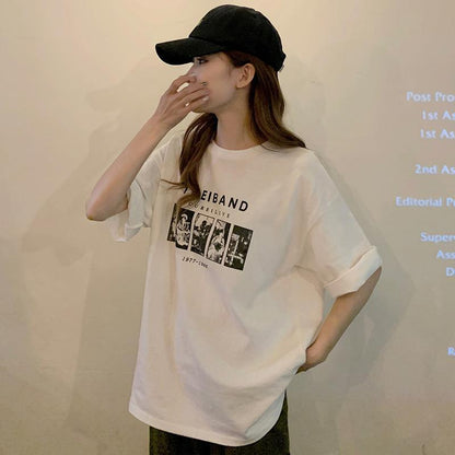 Readystock Oversize cartoon pattern t-shirt women's clothing, curvy girls fashion Korean style loose shirt T112 uniqlo cropped shirt baju kelinci rugby polo shirt acrylic top outfit Cotton Tee