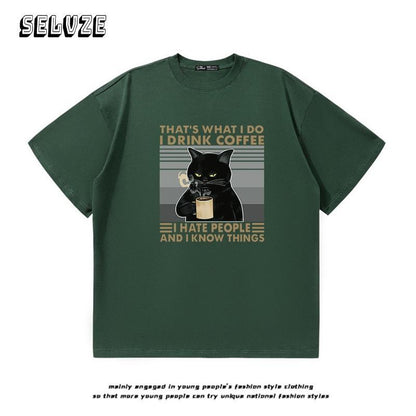 I0041 American Retro Oversize Black Cat Tee