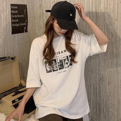 Readystock Oversize cartoon pattern t-shirt women's clothing, curvy girls fashion Korean style loose shirt T112 uniqlo cropped shirt baju kelinci rugby polo shirt acrylic top outfit Cotton Tee