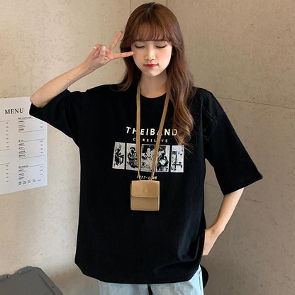 Readystock Oversize cartoon pattern t-shirt women's clothing, curvy girls fashion Korean style loose shirt T112 uniqlo cropped shirt baju kelinci rugby polo shirt acrylic top outfit Cotton Tee