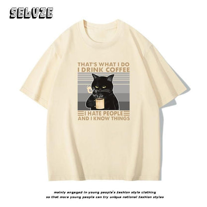 I0041 American Retro Oversize Black Cat Tee